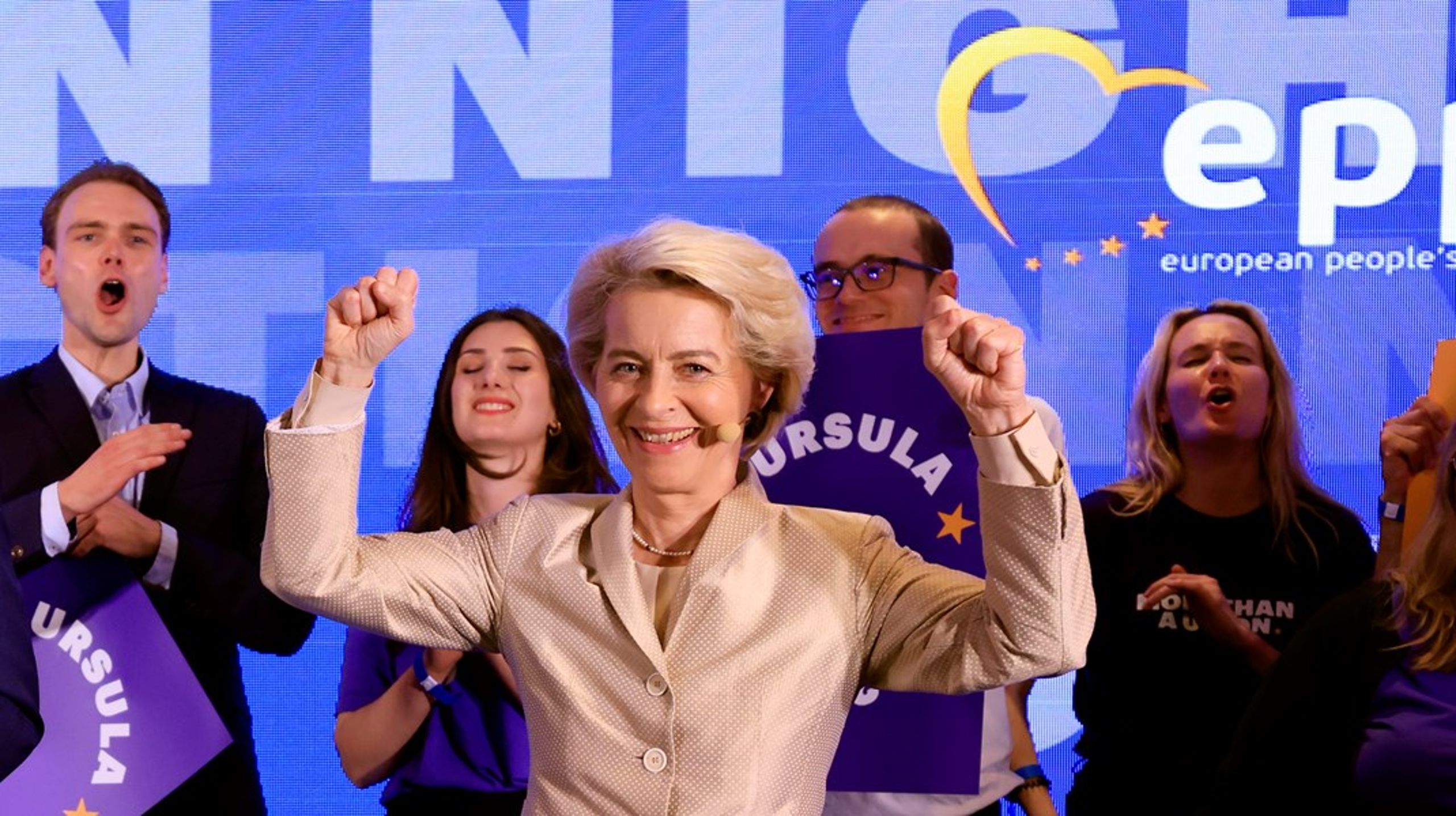 <b>LETTET ETTER VALGET:</b>&nbsp;Ursula von der Leyen jubler over solid fremgang for EPP i EU-valget. Men får hun fem nye år?