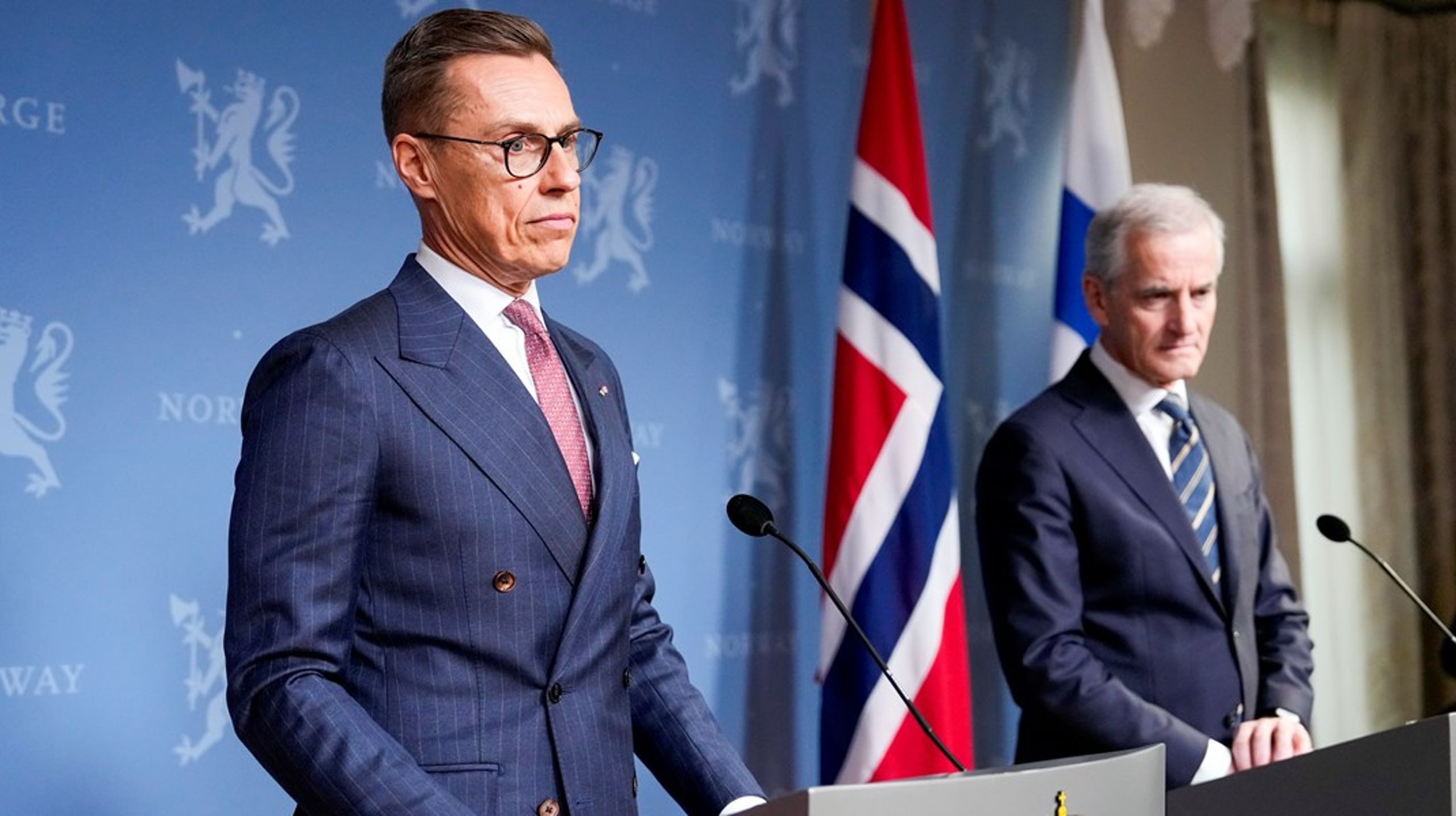 Finland-president Alexander Stubb og statsminister Jonas Gahr Støre (Ap) holdt pressekonferanse i Oslo onsdag.